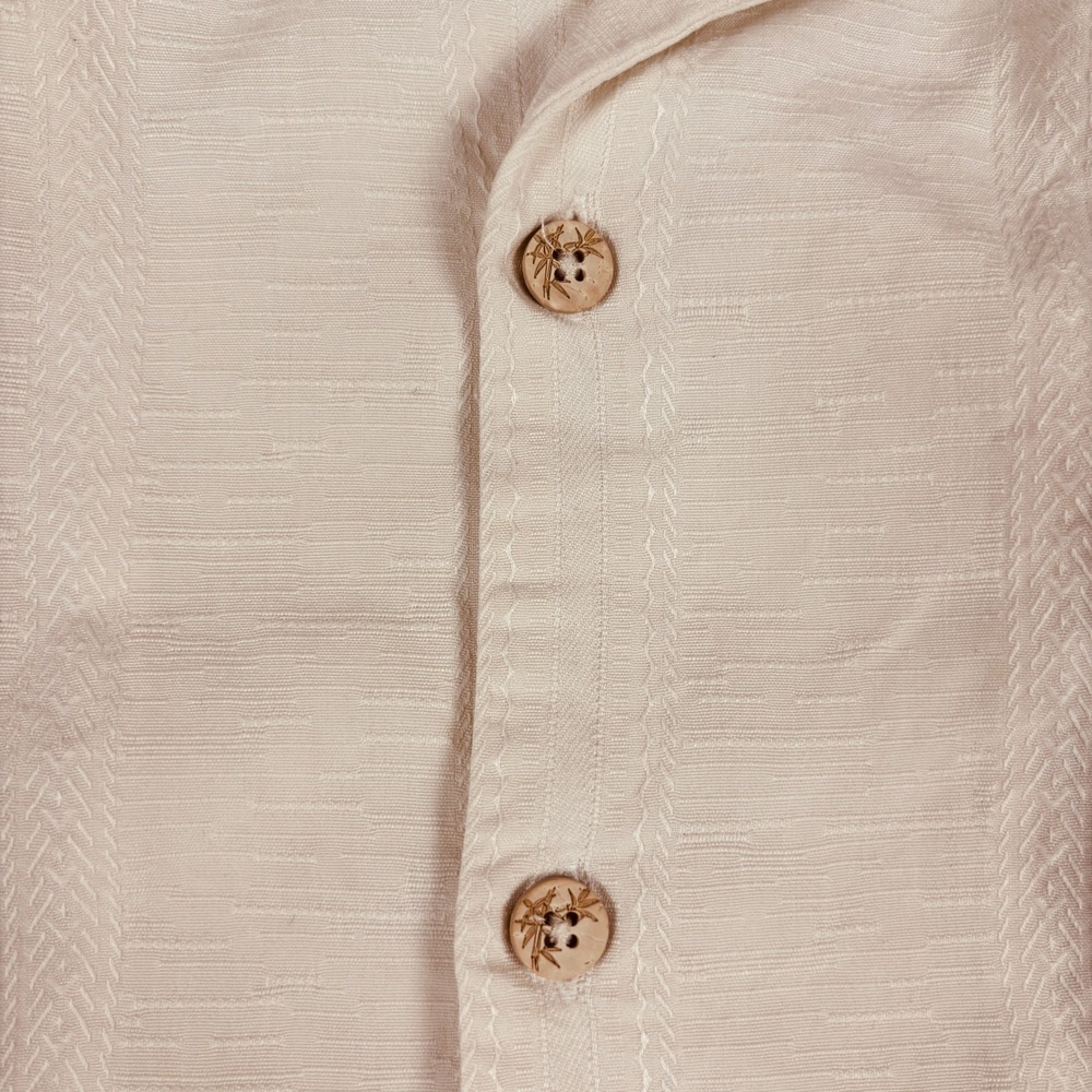 Tommy Bahama Silk Button Down Mens Large Cream Jacquard Tropical Camp Shirt - Picture 4 of 12